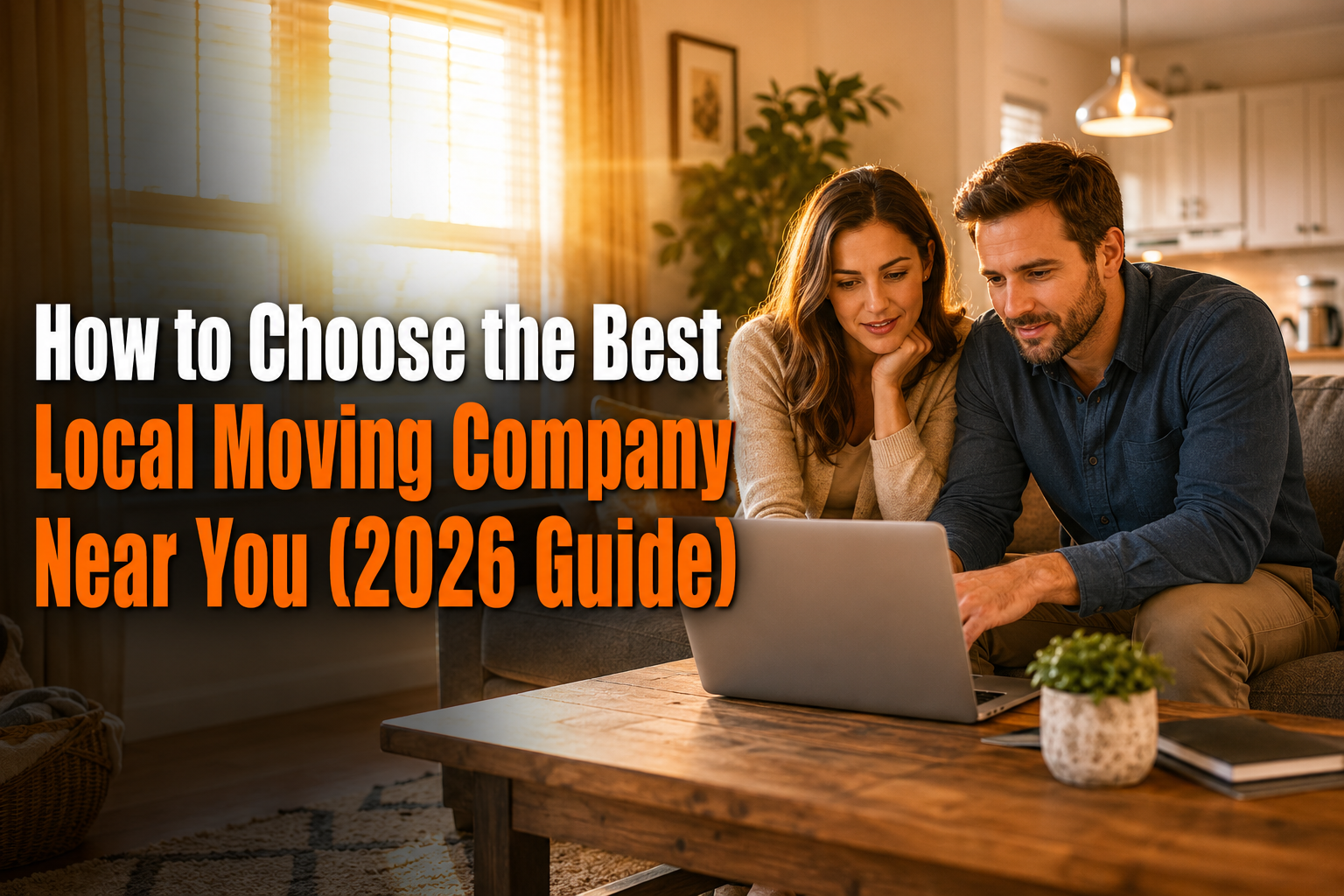 Couple comparing local moving companies online before hiring professional movers in Michigan for a local move.